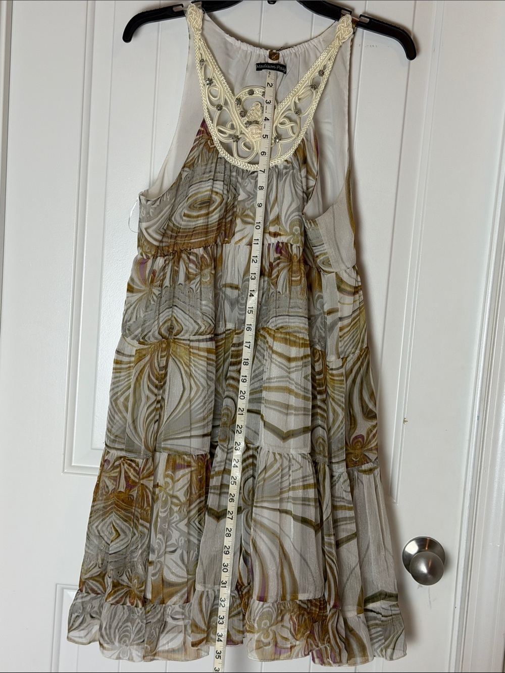 Boho Cream Tiered Midi Dress with Gold Accents